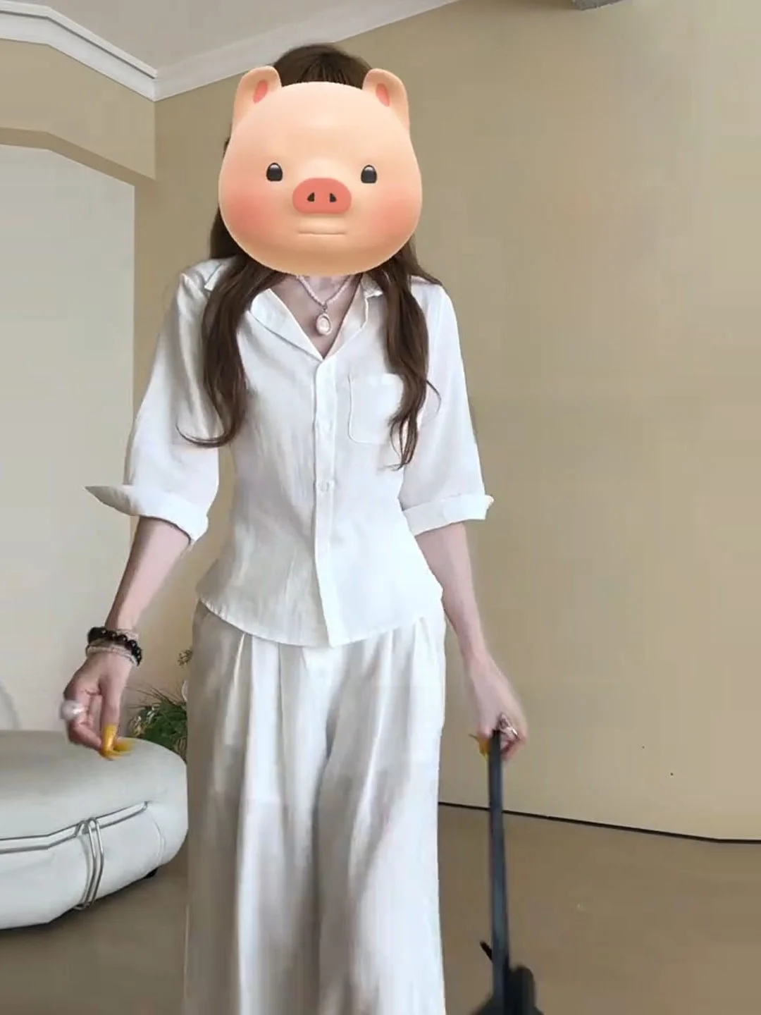 

Ele White Collar irt Women's Slim Fit Waist Cinching Seven Sve Busin Casual Sle Korean Faion Spring Autumn