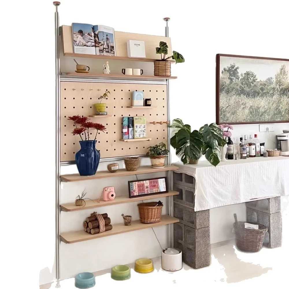 

Living room, hole board, partition, dining side, storage rack