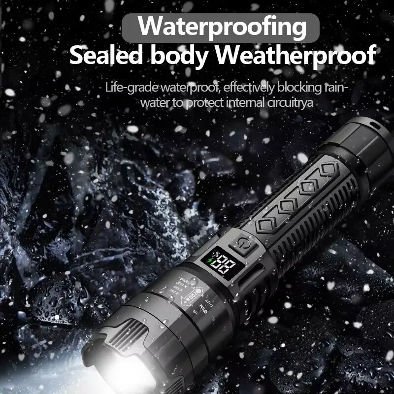 High Strong Power Led Flashlights 2000LM Tactical Torch with Display Light USB Charging Camping Fishing Emergency Zoom Lantern view 6