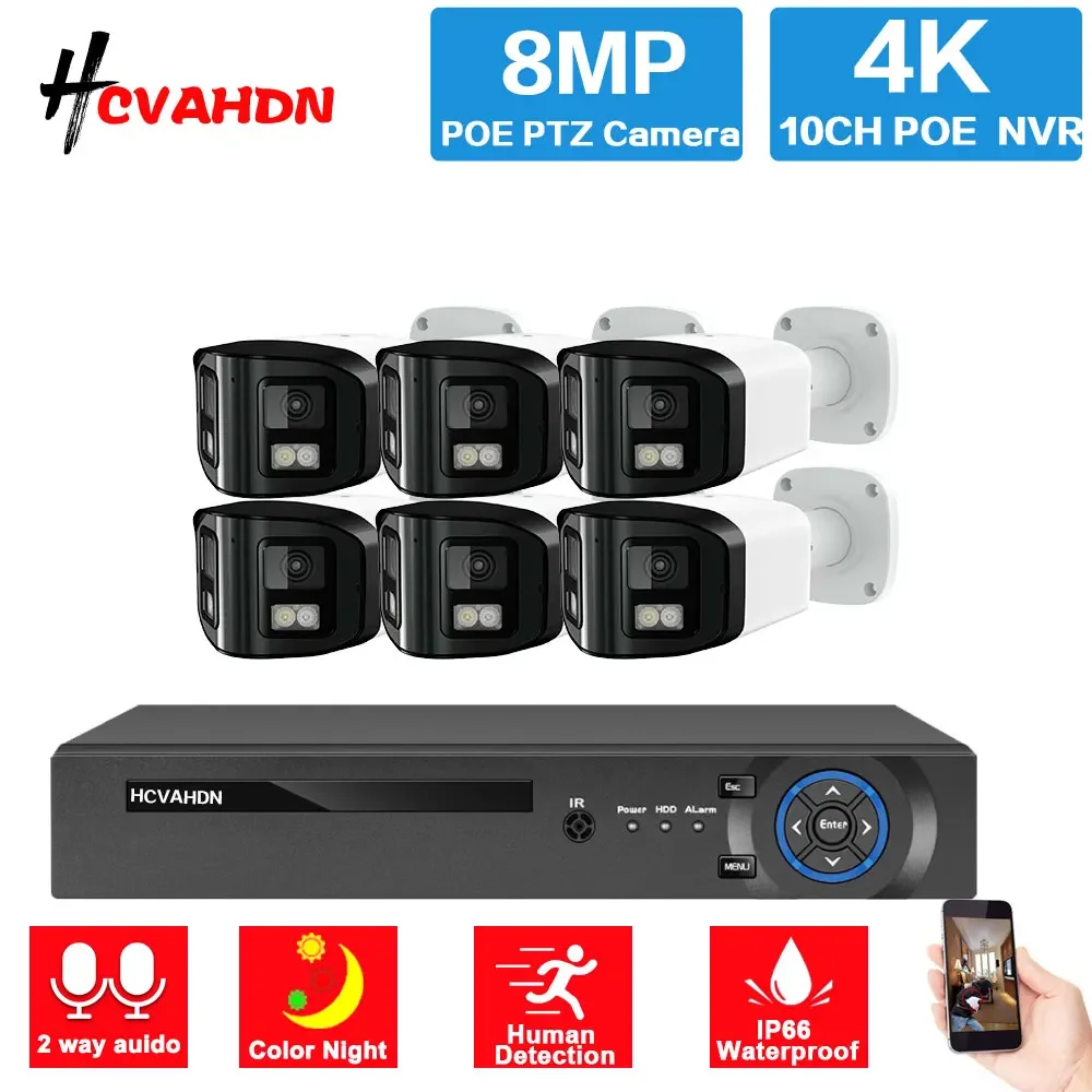 

4K Dual Lens POE Security Camera System 8CH NVR Kit AI Human Detection Full Color Night Vision CCTV Video Surveillance Kit 8MP