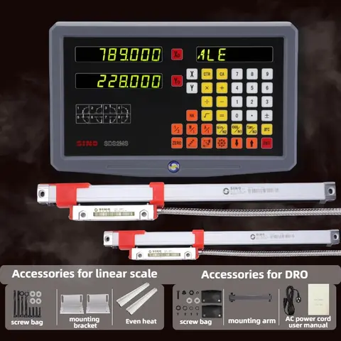 DRO 선반 밀링 기계용 디지털 판독 디스플레이 AC100-240V 및 2 개, 70-1020mm 선형 유리 체중계 인코더 격자 눈금자