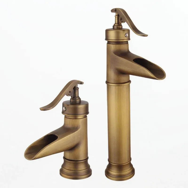 

Basin Faucets Black Bronze Waterfall Faucet Bamboo Bathroom Sink Taps Single Lever Hot and Cold Water Mixer Taps