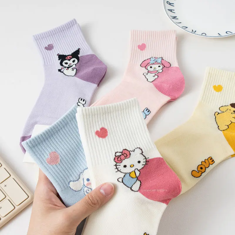 Sanrio girls socks cartoon Kuromi My melody spring and autumn mid-calf socks for children Cinnamoroll cute cotton socks gift