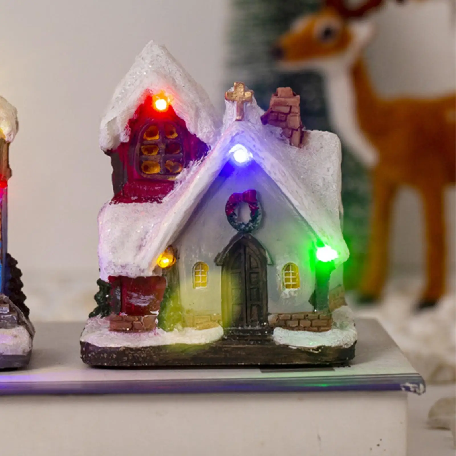 LED ضوء منزل شجرة عيد الميلاد الحلي ، منزل قرية صغيرة ، عيد الميلاد توهج ديكور ، الراتنج هدية ، سنة جديدة سعيدة ، 2024