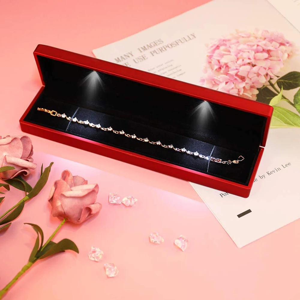 Led Light Necklace Bracelet Display Case Storage Royal Blue Jewelry Gift Box Pendant Boxes For Small Business Packaging Bulk