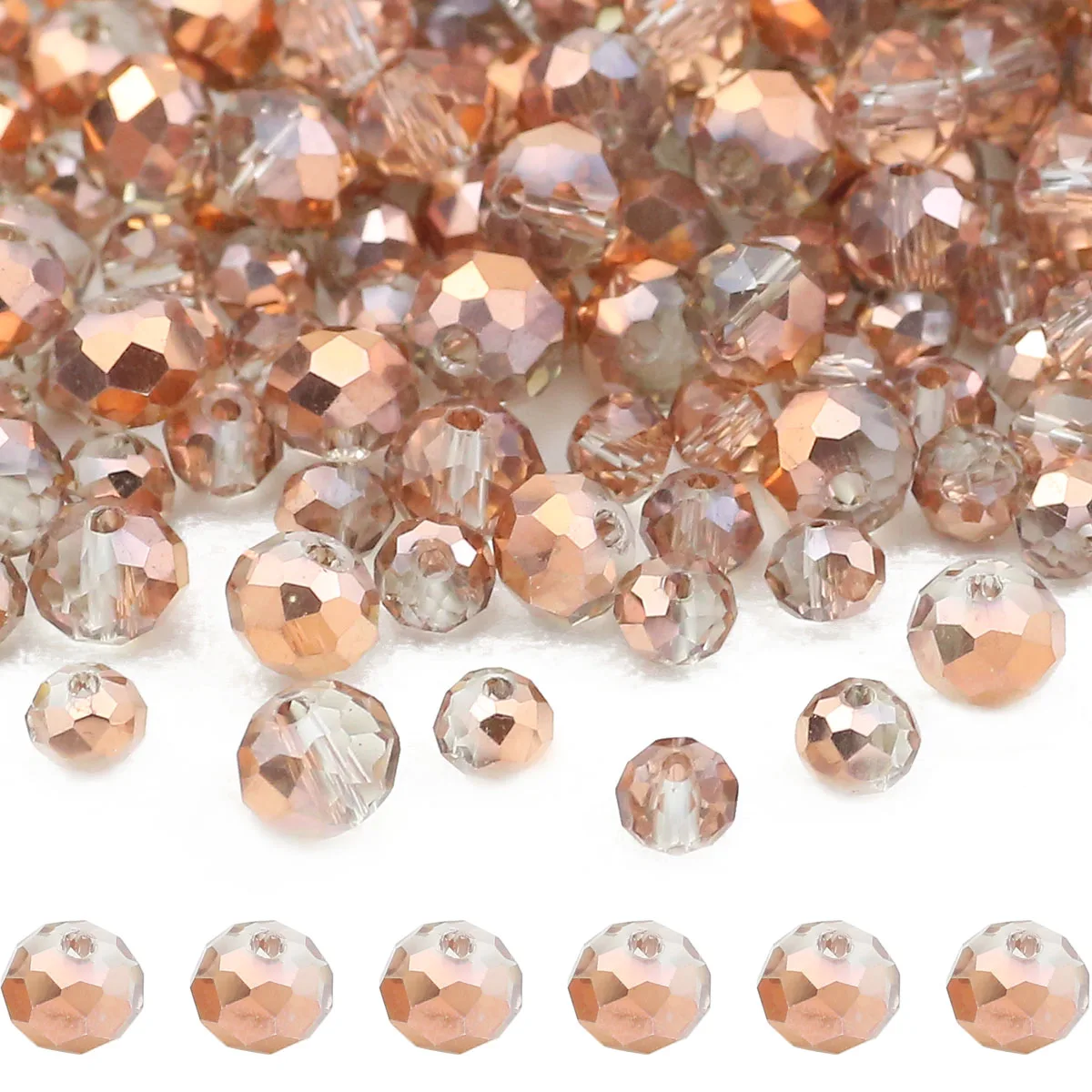 WLYeeS 4mm-8mm Rose Gold AB Colour Crystal Glass Spacer Loose Beads For Making Bracelet Necklace DIY Jewelry Accessories Finding