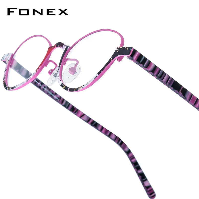 FONEX Acetate Titanium Glasses Frame Women Brand Design Cat Eye Eyeglasses Men Spectacles High Quality Japanese Eyewear 85897