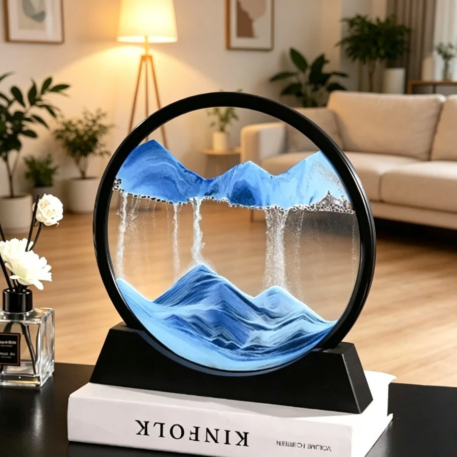 Circular Transparent Glass Flowing Sand Ornament Dynamic Deep Sea Landscape Craft Decorative Desktop Quicksand Artwork