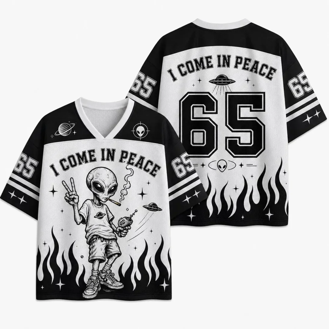 I Come in Peace Alien Jersey UFO Mesh Shirt Retro Sci Fi Black White Sports Top Summer Sports Men's T-Shirt Kid's Clothing Tee ﻿