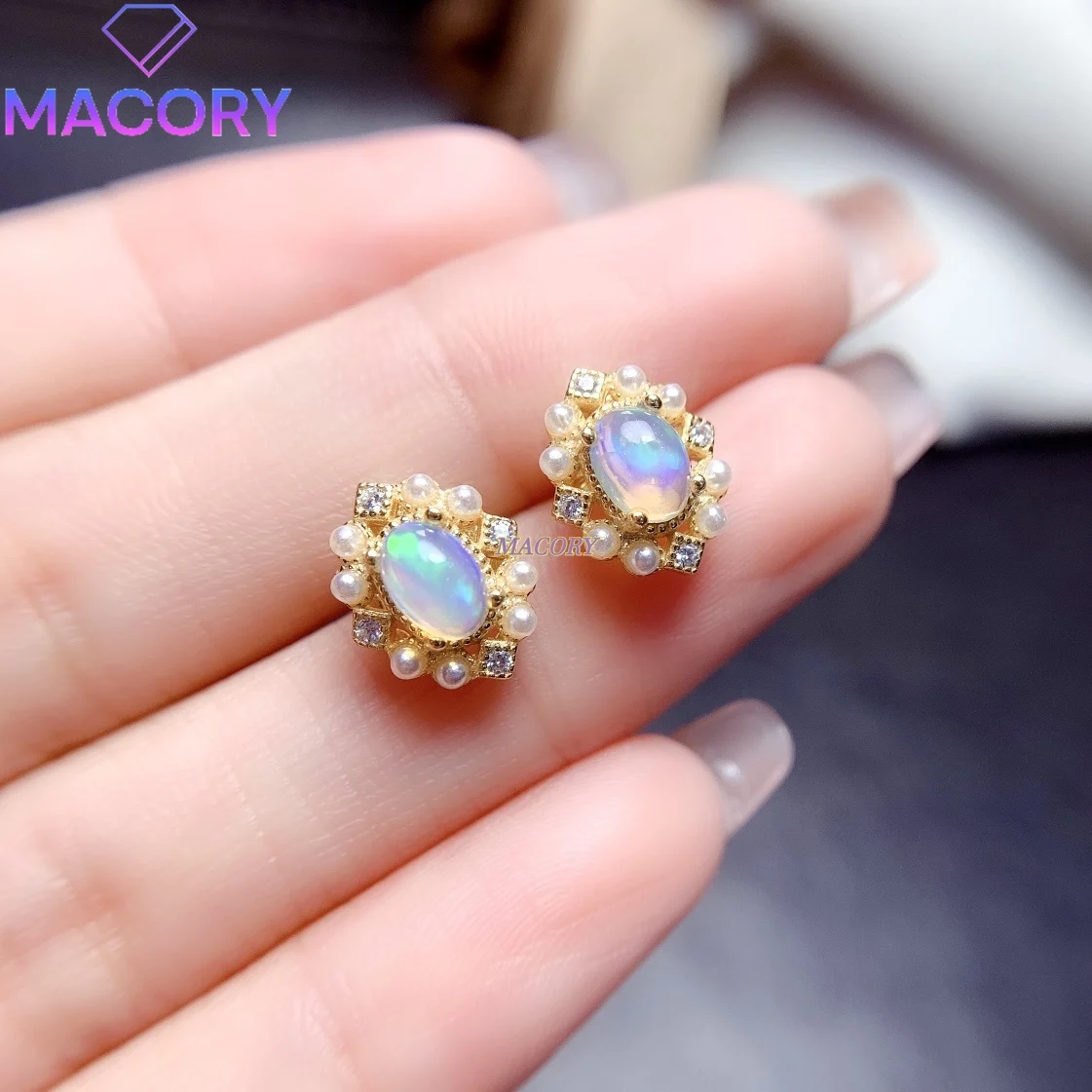 

Natural Opal stud earrings new high quality 925 sterling silver inlaid with exquisite fashion jewelry with certificate