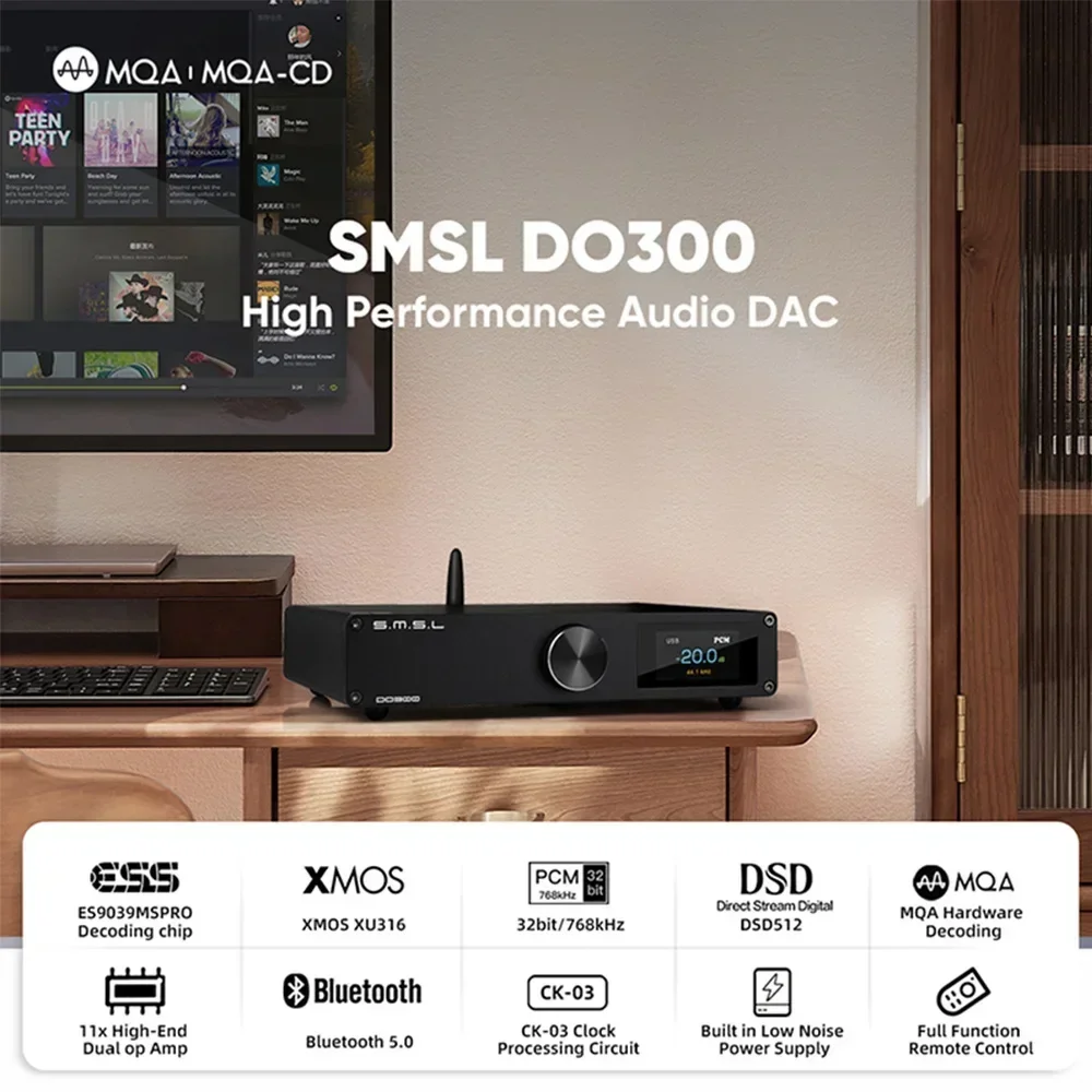 SMSL DO300 Audio DAC ES9039MSPRO DO300 MQA CD Decoder XMOS XU316 DSD512 32Bit 768KHZ Bluetooth 5.1 LDAC XLR I2S + Remote Control