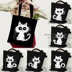 Borsa tote in tela semplice per gatti per donna Borsa a mano serie gatti divertenti cartoni animati Borsa shopper per gattini moda Harajuku Borsa a tracolla femminile