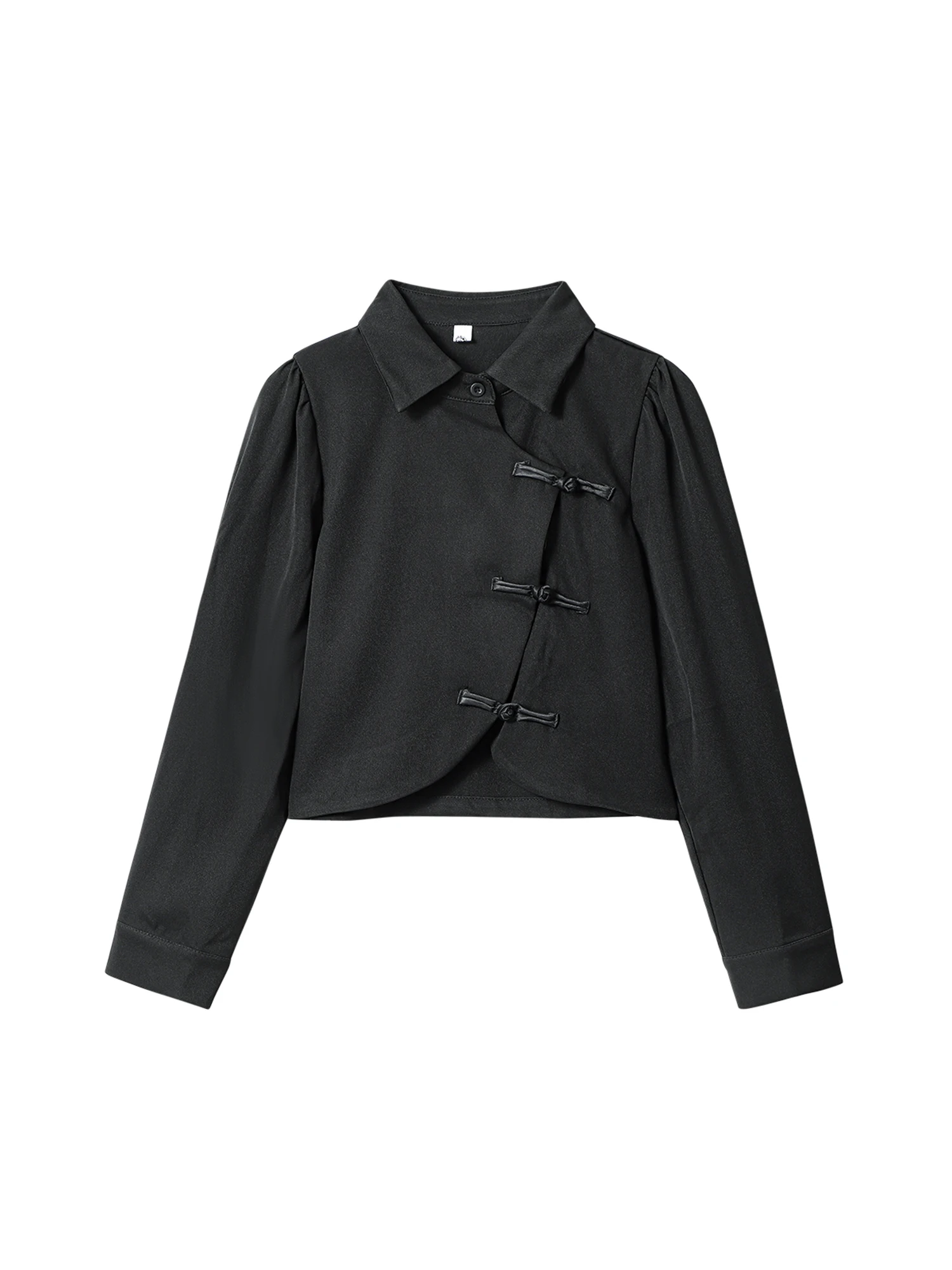 

Women Black Gothic Emo Shirts and Blouses Vintage Y2k 2000s Chinese style Long Sleeve Polo-Neck Shirt Clothes Spring Autumn 2025