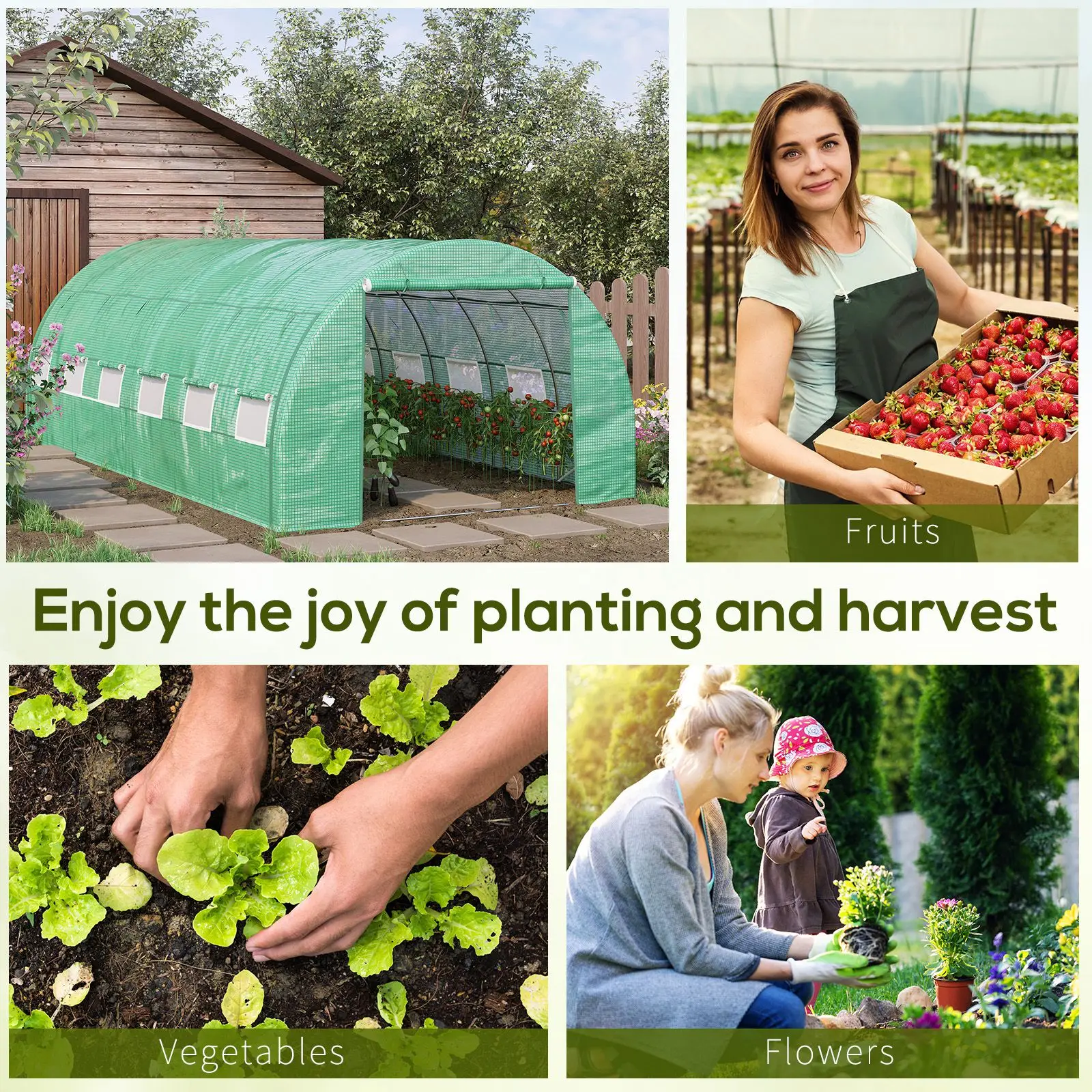 6 X 3 X 2 m Polytunnel Greenhouse Pollytunnel Tent W/ Steel Frame Green