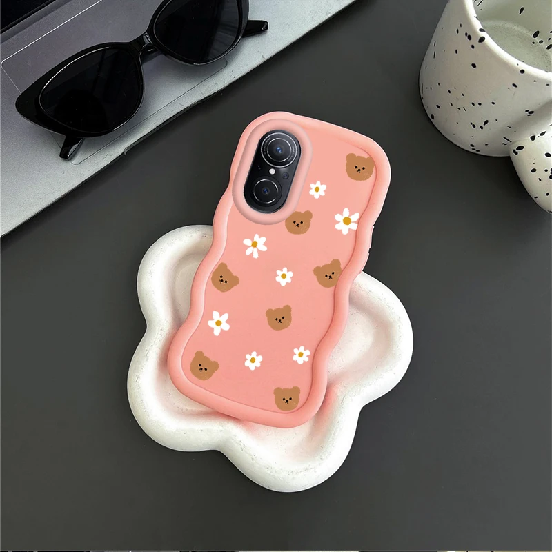 Nova 9 SE Braunbär Wellenförmige Silikon-Handyhülle für Huawei Nova 9 SE 7i 4E P40 Lite P30 Lite Cover