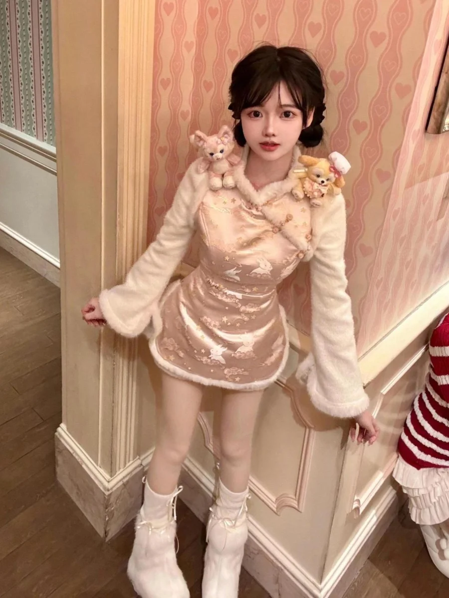 

Новогодний комплект Sle Lolita Dr с цветочным принтом для похудения, внутренняя одежда, комплект из двух предметов, розовый длинный полиэстер в горошек...