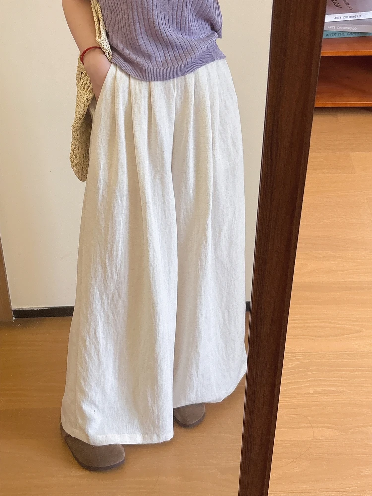 

Свободные льняные брюки с высокой талией для женщин, длинные, широкие, тонкие, до пола, с эффектом похудения