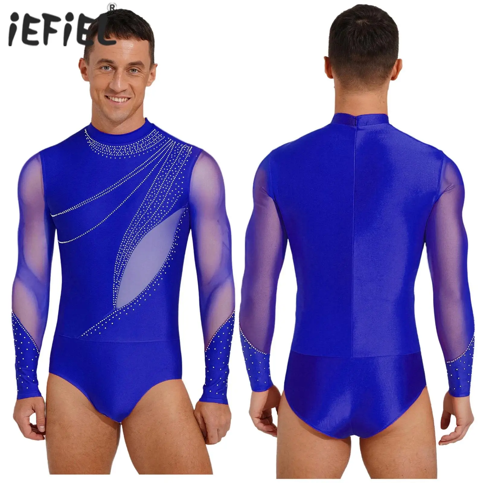 Justaucorps de danse latine pour hommes, body de patinage artistique avec strass scintillants, pour spectacle professionnel sur scène de danse