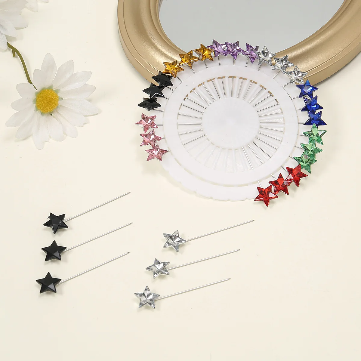 30Pcs/Set Muslim Hijab Scarf Safety Pins Crystals Star Brooches Straight Head Pins For Women Hijab Scarf Pins Scarf Clip Wedding