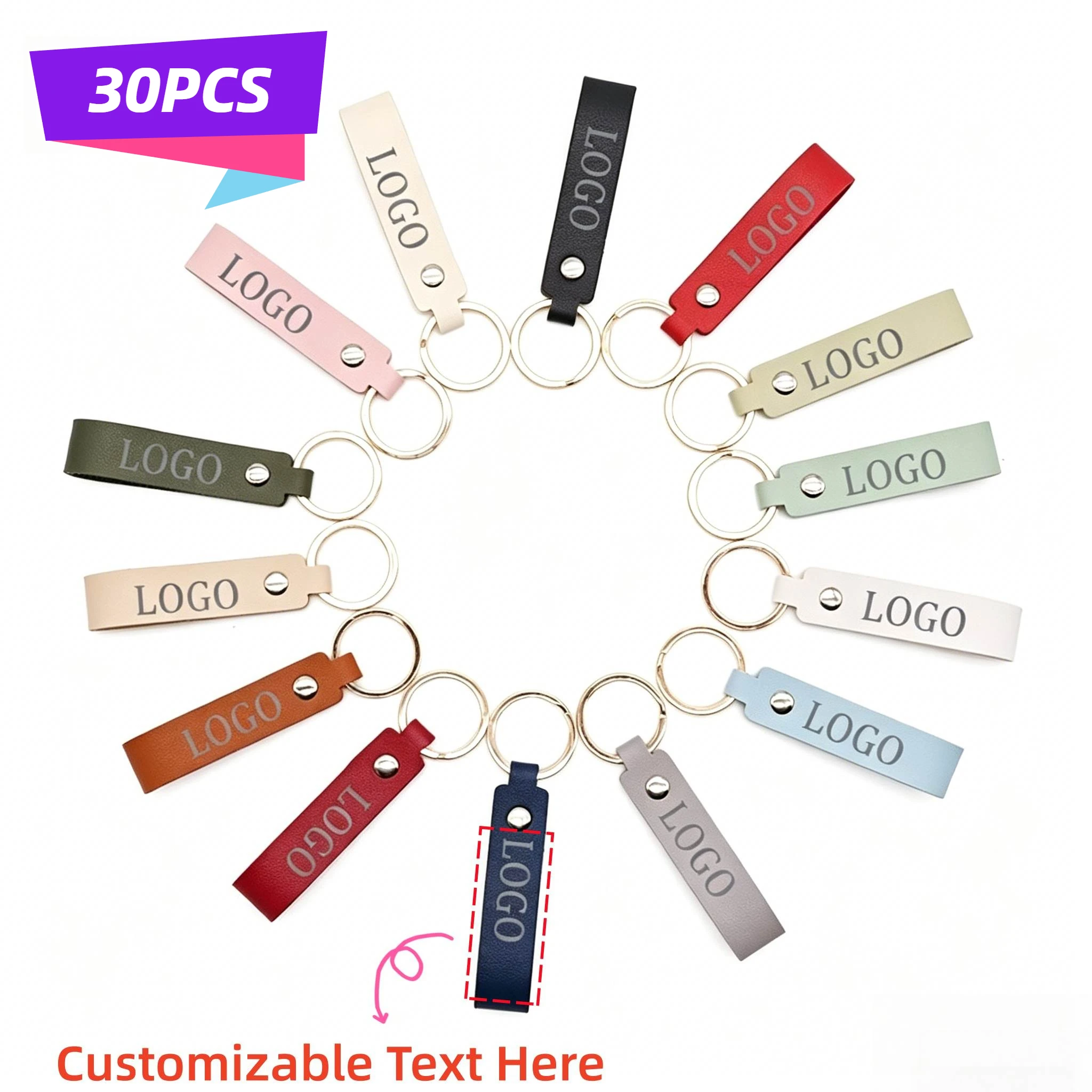 Lot de 30 porte-clés en cuir personnalisables avec anneaux métalliques, pendentifs pour clés de voiture, cadeaux d'entreprise de Noël, souvenirs de fête pour invités
