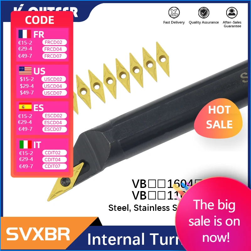 

1pc S16Q-SVXBR11 S20R-SVXBL11 S32S-SVXBL16 Internal Turning Tool Holder VBMT Carbide Inserts Lathe Bar CNC Cutting Tools Set