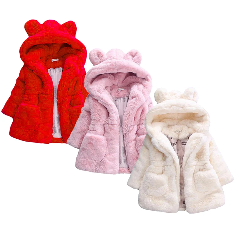 

2-8 Years Baby Girl Warm Winter Jacket Autumn Fashion Faux Fur Coat Hooded Zipper Christmas Outerwear Birthday Gift Kids Clothes