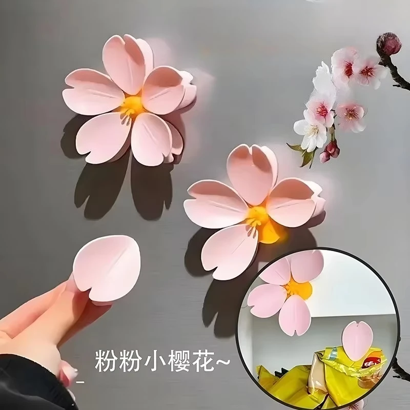 Creative Sakura Magnetic Clip Household Kitchen Gadget Multifunctional Snack Sealer Food Storage Petal Clip Cute Fridge Magnets