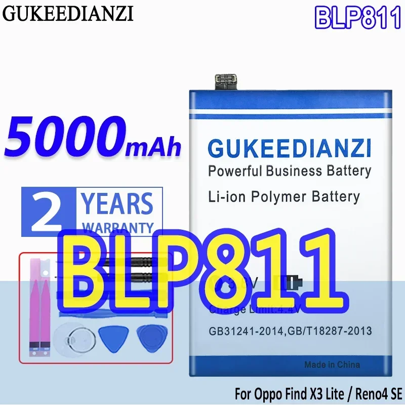 High Capacity GUKEEDIANZI Battery BLP811 5000mAh For Oppo Find X3 Lite CPH2145/Reno4 SE PEAT00 PEAM00/reno5 5G PEGM00 PEGT00