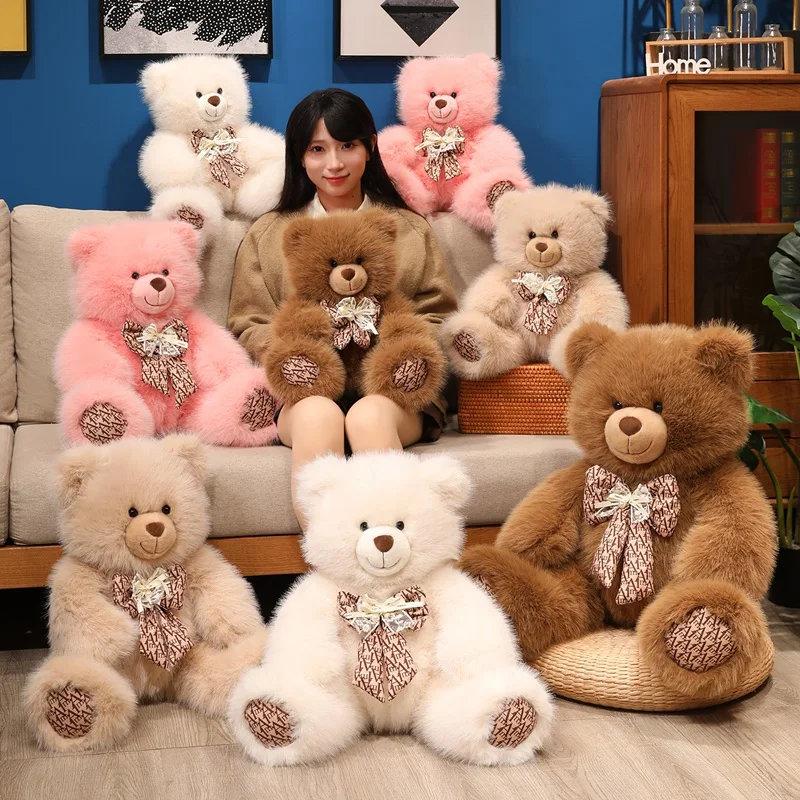 

Плюшевая игрушка-медведь с бантом, 35 см, очень мягкая, пушистая, для девочек и мальчиков, подушка для сна