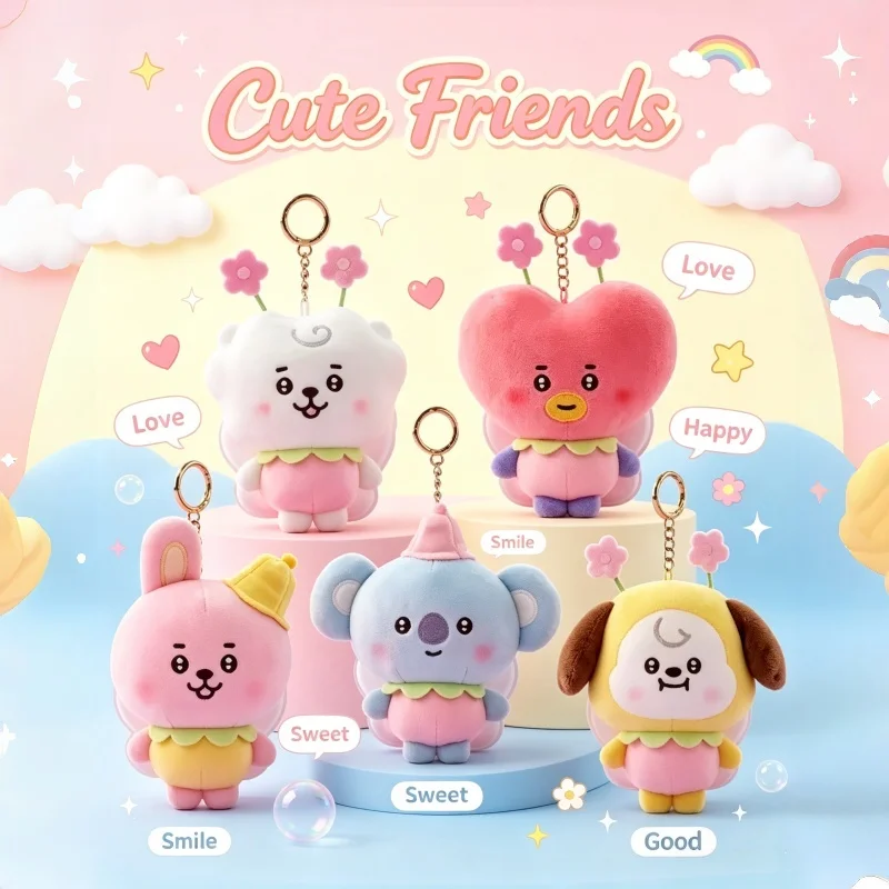 BT21 Anime Peripherals Chimmy Cooky Koya Shooky Tata Cute Plush Doll Creative Personality Backpack Hanging Pendant Decor Gift