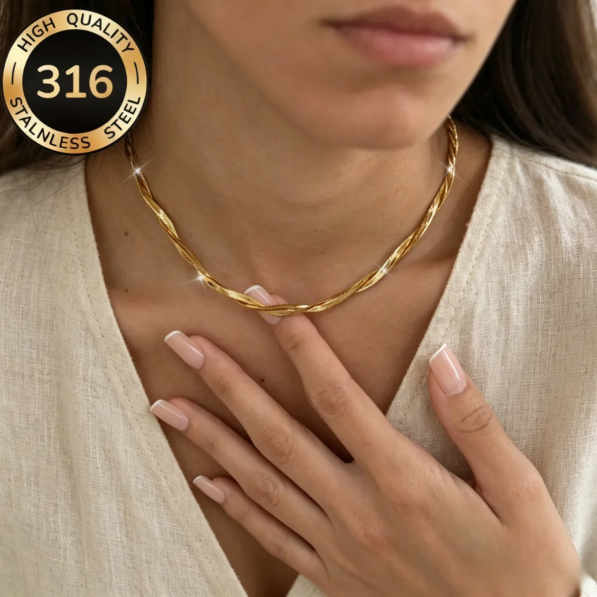 316L Stainless Steel Double Layer Weave Necklace For Women Flat Snake Bone Chains Nonfade Special 18K Gold Plated Jewelry Gifts