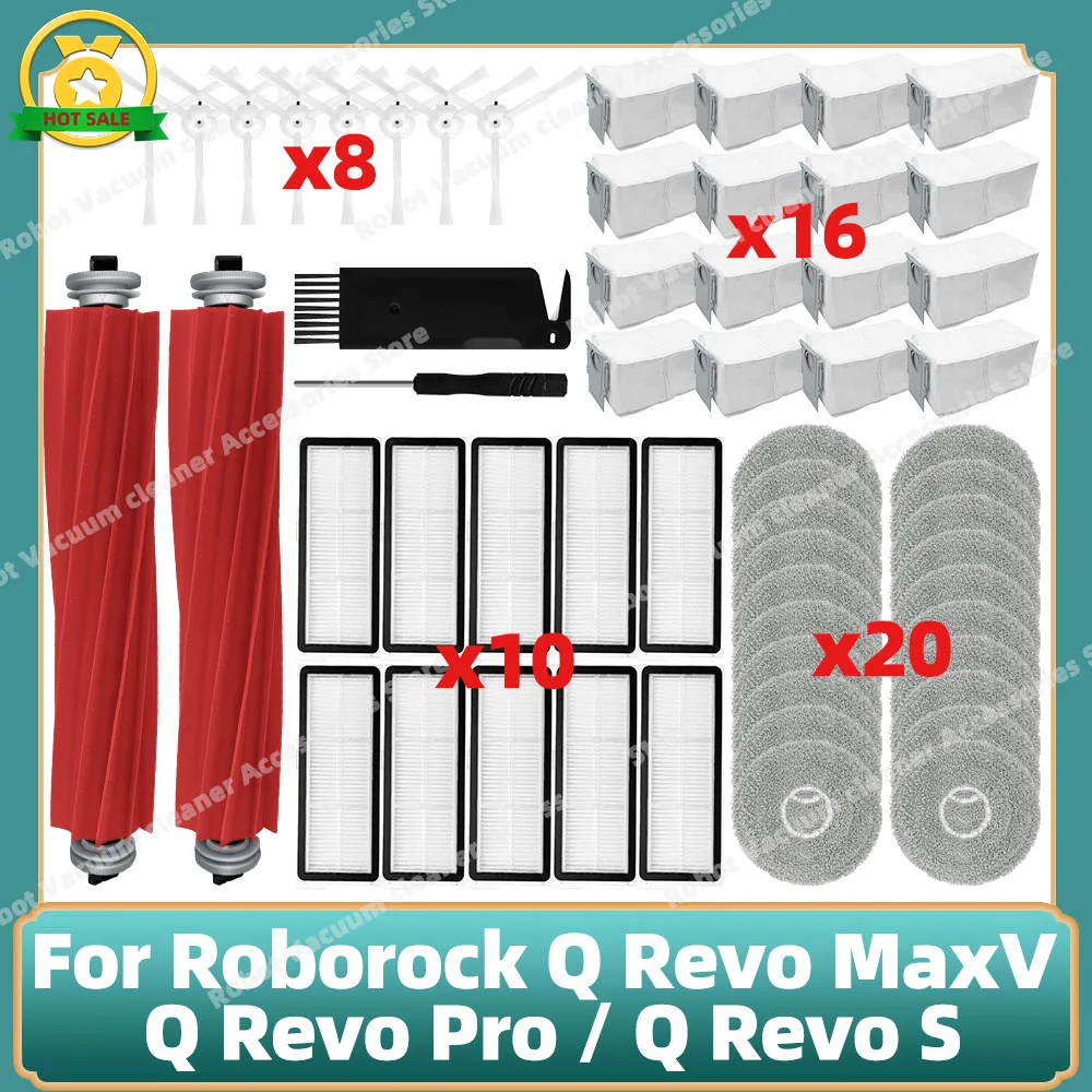 Escova do Lado Principal Esfregão de Pano Filtro Hepa Peças do Saco de Pó Compatível para Roborock Q Revo MaxV, Q Revo Pro, Q Revo S Acessórios