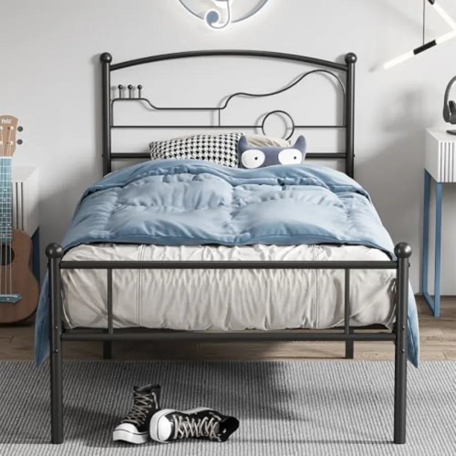 

Twin Bed Frames for with Guitar-Shaped Headboard Modern Twin Size Bed Frames for Boys Girls No Box-Spring Needed Twin Platform