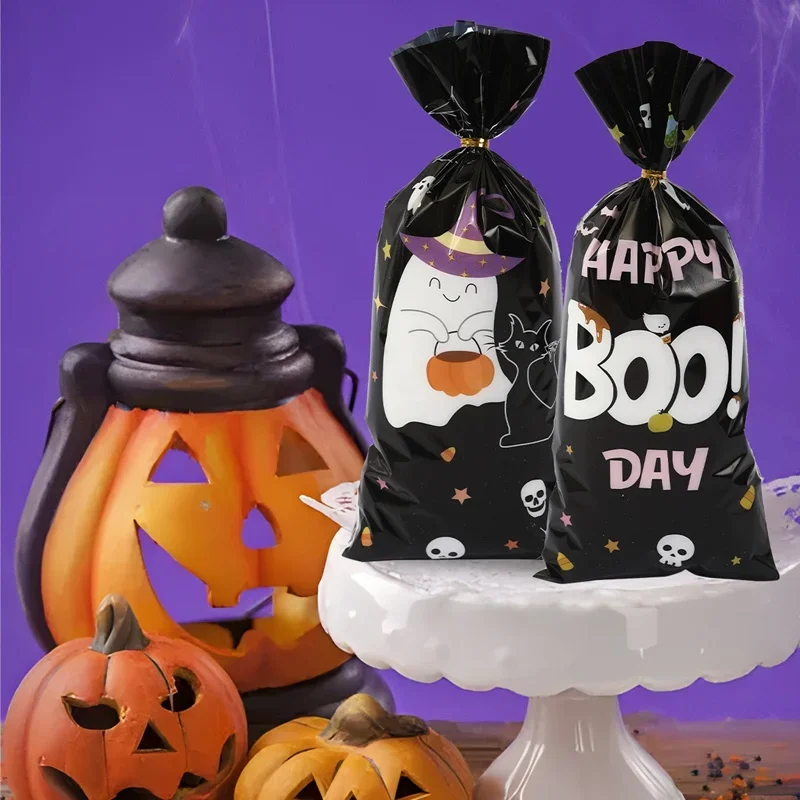 25/50/100 Stück Halloween-Süßigkeitenbeutel, Rosa-Schwarze Little Boo Geschenktüten für Happy Boo Day Halloween-Party-Gastgeschenke – Detail 5