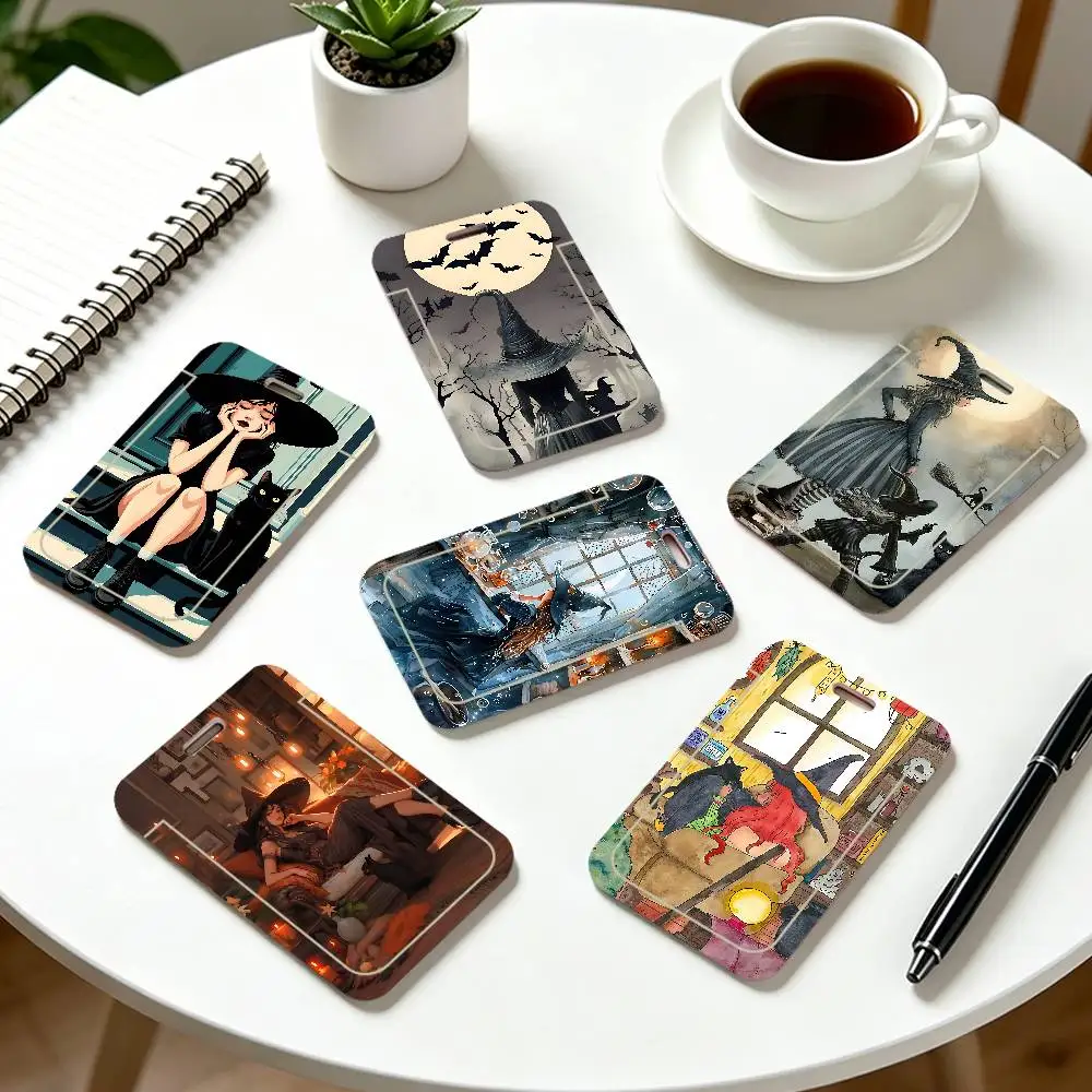 Halloween Witches PVC ID Card Holder Cute Badge Holder Waterproof Card Case For Student Office Work Bus Card Cover