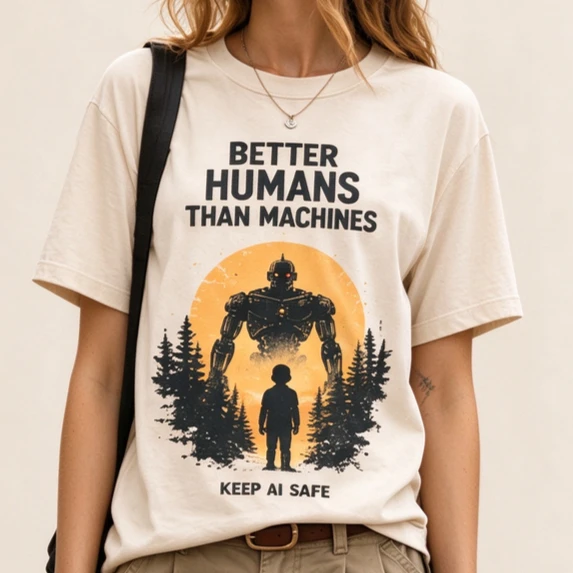 Vintage Robot Better Humans Than Machines Keep AI Safe T Shirt Unisex Short Sleeve Artificial Intelligence Theme Street Tops