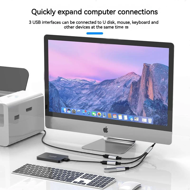 ملحقات محور USB متعددة 4 منافذ من النوع C Hub USB الفاصل نقل البيانات السريع مهايئ شاحن الهاتف لأجهزة الكمبيوتر المحمول ماك بوك #6