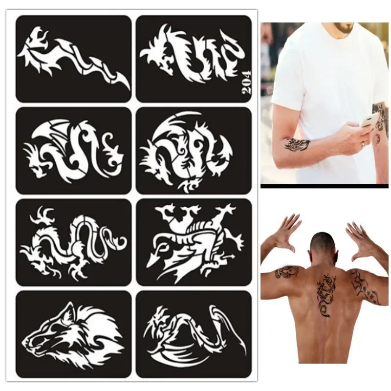 Reusable Airbrush Stencils Templates Dragon Flower Design Henna Template Stencils for Back Hands Glitter Stencil Men Women