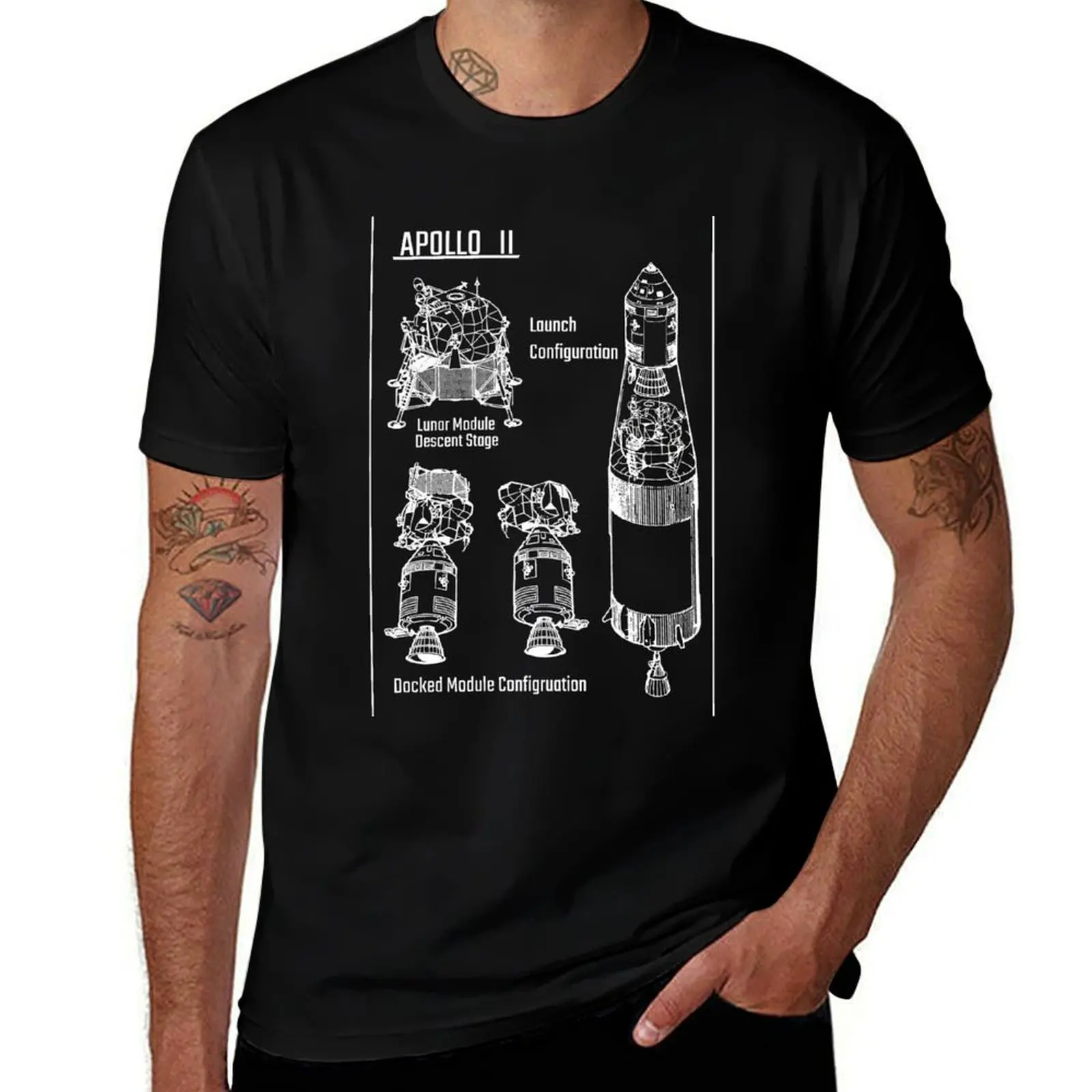 Saturn V Spacecraft Lunar Module F-1 Engine White Stencil No Background T-Shirt t shirts for man graphic funny T-Shirt