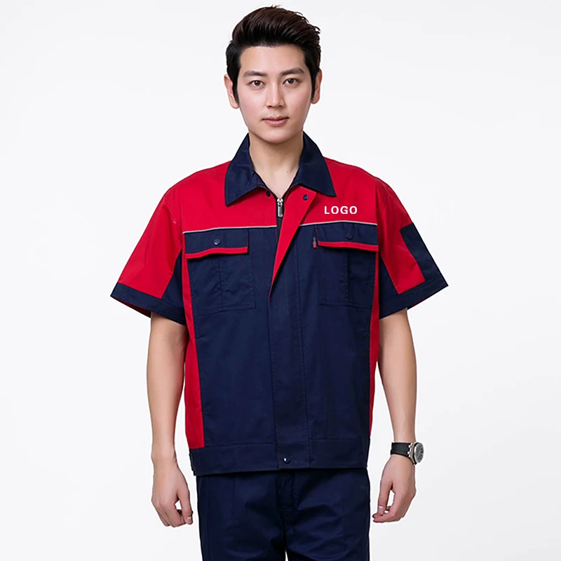 

Working Clothes Reflective Stripe For Men Short Sleeve Uniform Painter Factory Workshop Mechanic Repairman Summer Printed Logo