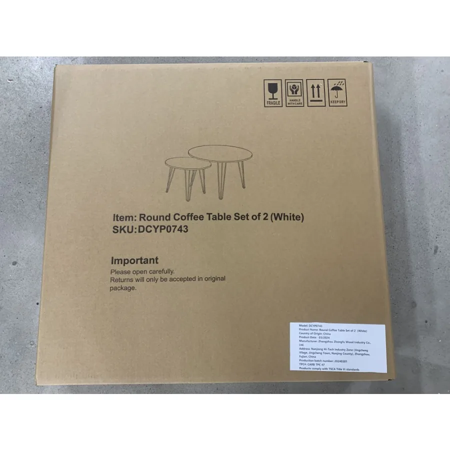 27.56'' Round Nesting Coffee Table Set of 2 Circular Nesting End Table Set Round Marble Tabletop and Sturdy Metal Base for Livi