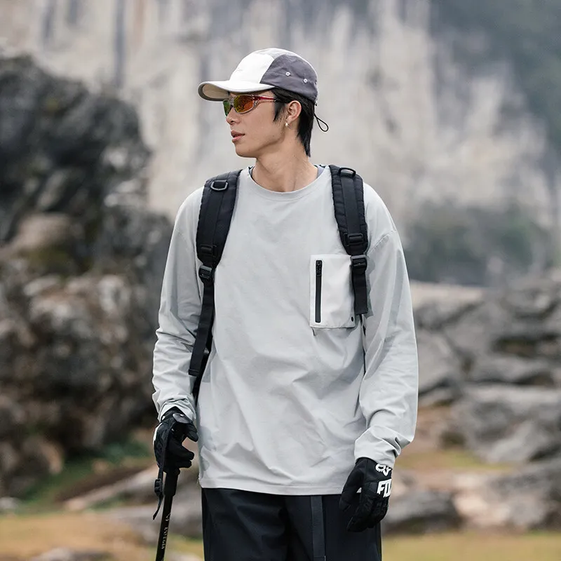 Men Mountain Outdoor Riding Running Reflective Strip Quick Dry Glue Sport Long Sleeve T-shirt Women Loose T Shirt Cityboy Tshirt