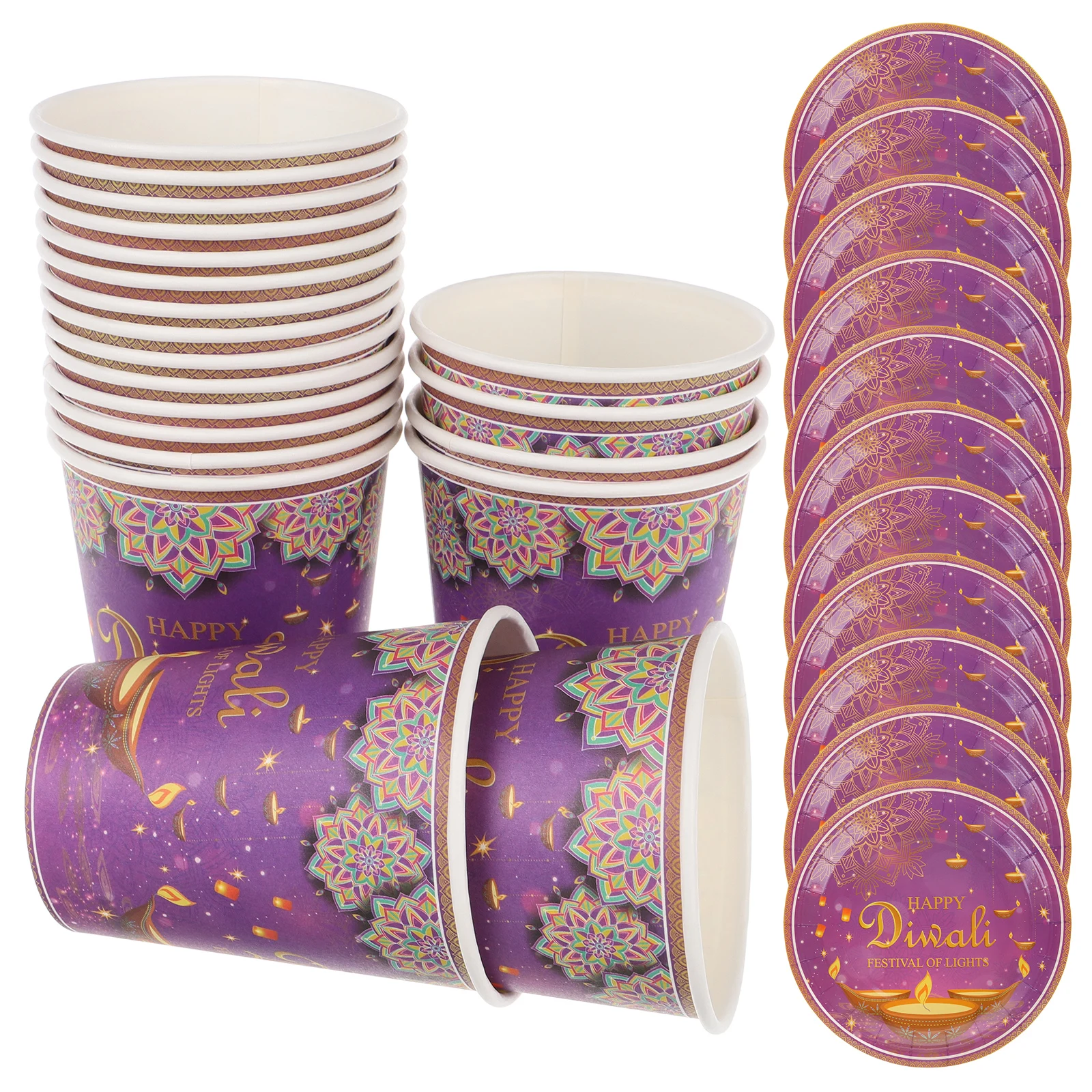 

40 Pcs Diwali Party Tableware Set Disposable Paper Plates Cups for Festival Celebrations Happy Diwali Supplies Kitchen Bar