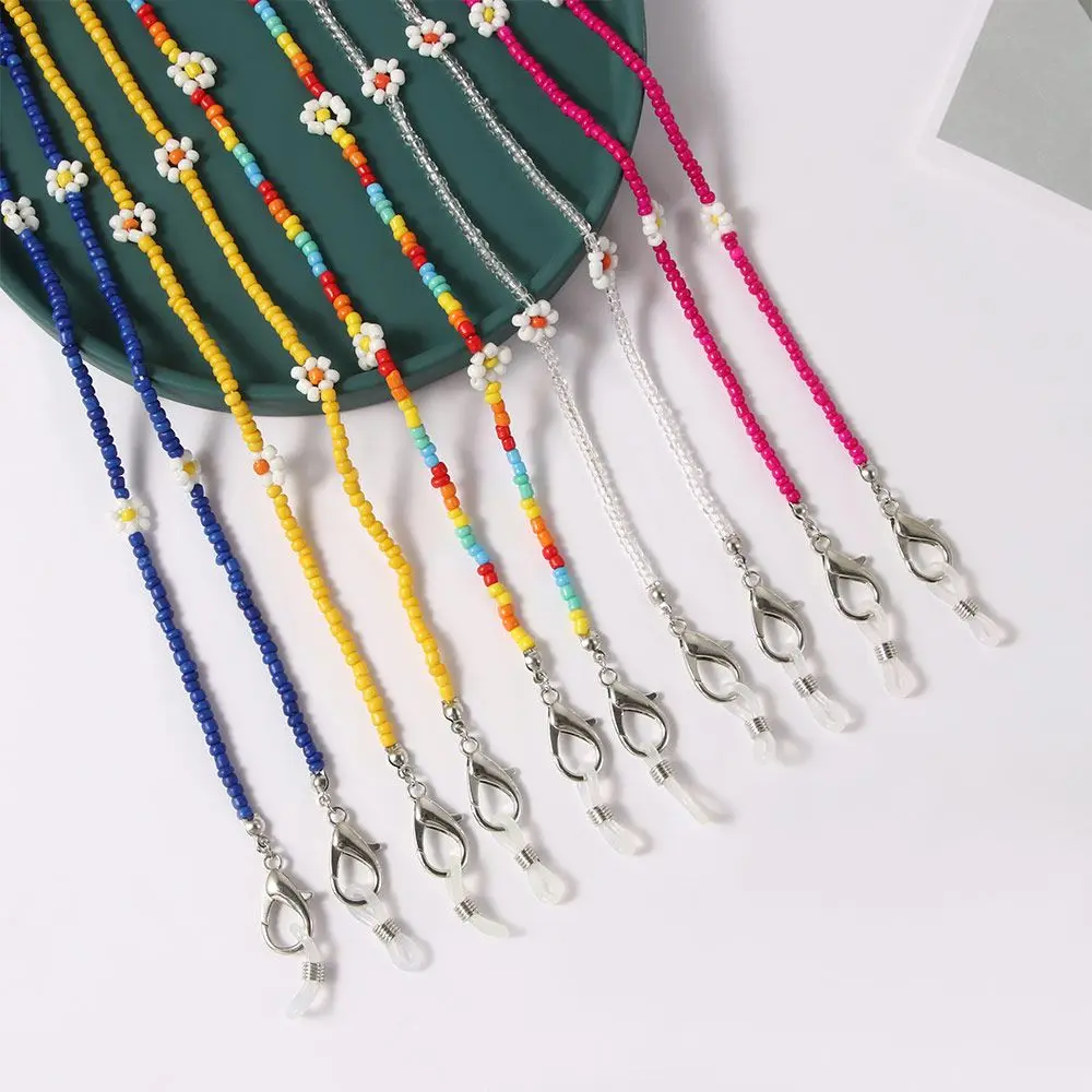 

Bohemian Flower Unisex Anti-lost Glasses Clips Face Mask Necklace Mask Cord Holder Reading Glasses Chain Acrylic Beaded Chain