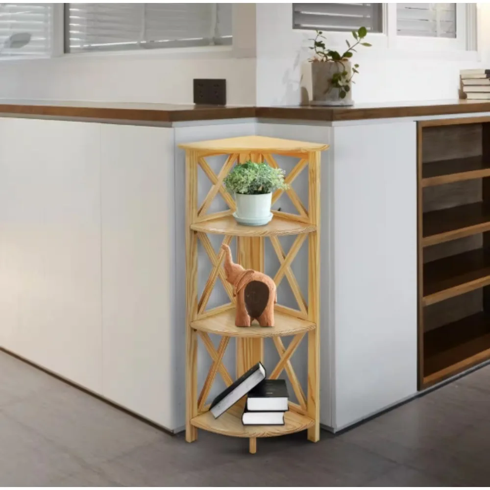 

38.75 in. H New Solid Wood 4-Shelf Cornor Etagere Bookcase for Home Office, Living Room, Bed Room
