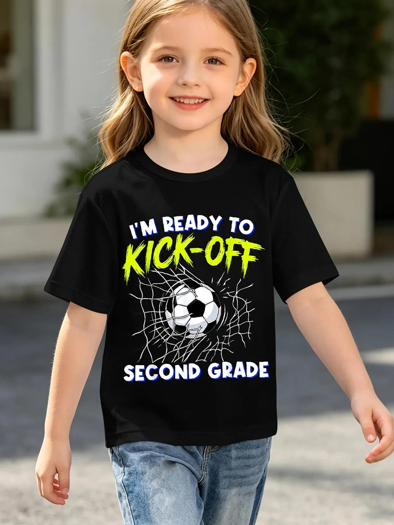 Kids Short Sleeve T Shirt I Am Ready To Kick Off Second Grade Soccer Graphic Print Crew Neck Back To School Boys Girls Top