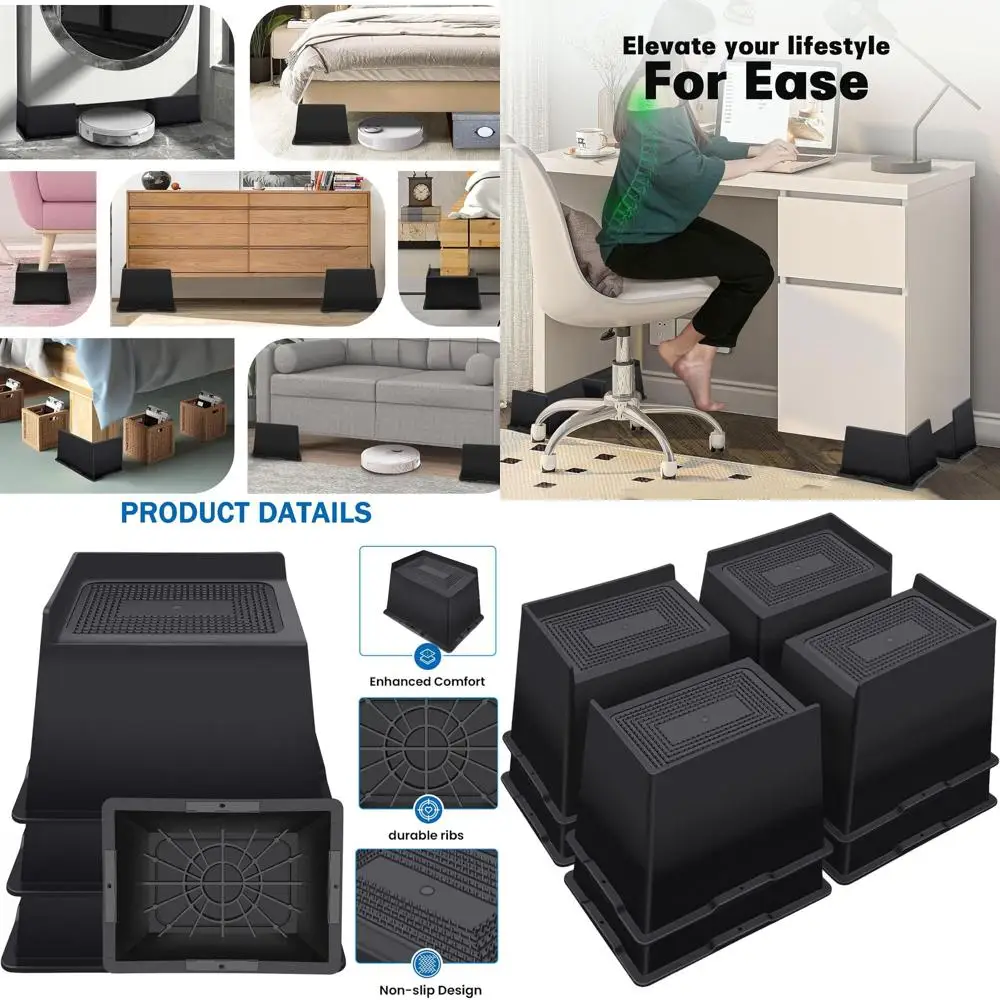 

6 Inch Heavy-Duty Oversized Couch and Furniture Risers, Wide Support for Sofa, Table, Desk, and Chairs, 8-Pack Black