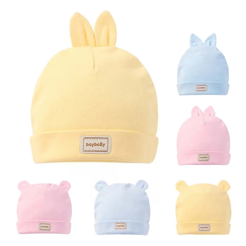 Baby Hat for Newborn Solid Color Cap Kids Bunny Hats Children Soft Cotton Breathable Sweat-Absorbent Boys Girls Baby Stuff