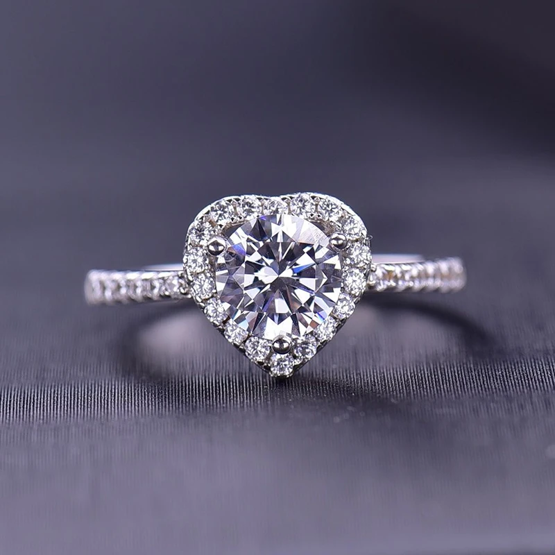D Color Moissanite Women's Ring Real 925 Sterling Silver Heart-shaped Shining Ring With Certificate Proposal Luxury Jewelry Gift