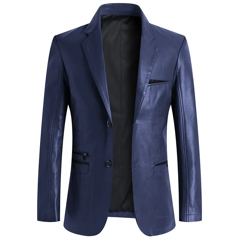 

2025 New Mens Fashion Brown Leather Jacket Blazer Classic Lightweight Faux Leather Outwear Coat Spring Autumn Wear Suit jacket